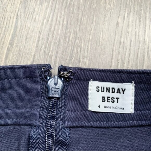 Aritzia Sunday Best Whitney Mini Skirt Navy Blue Ruffle Draped Cotton Size 4 - Picture 11 of 16